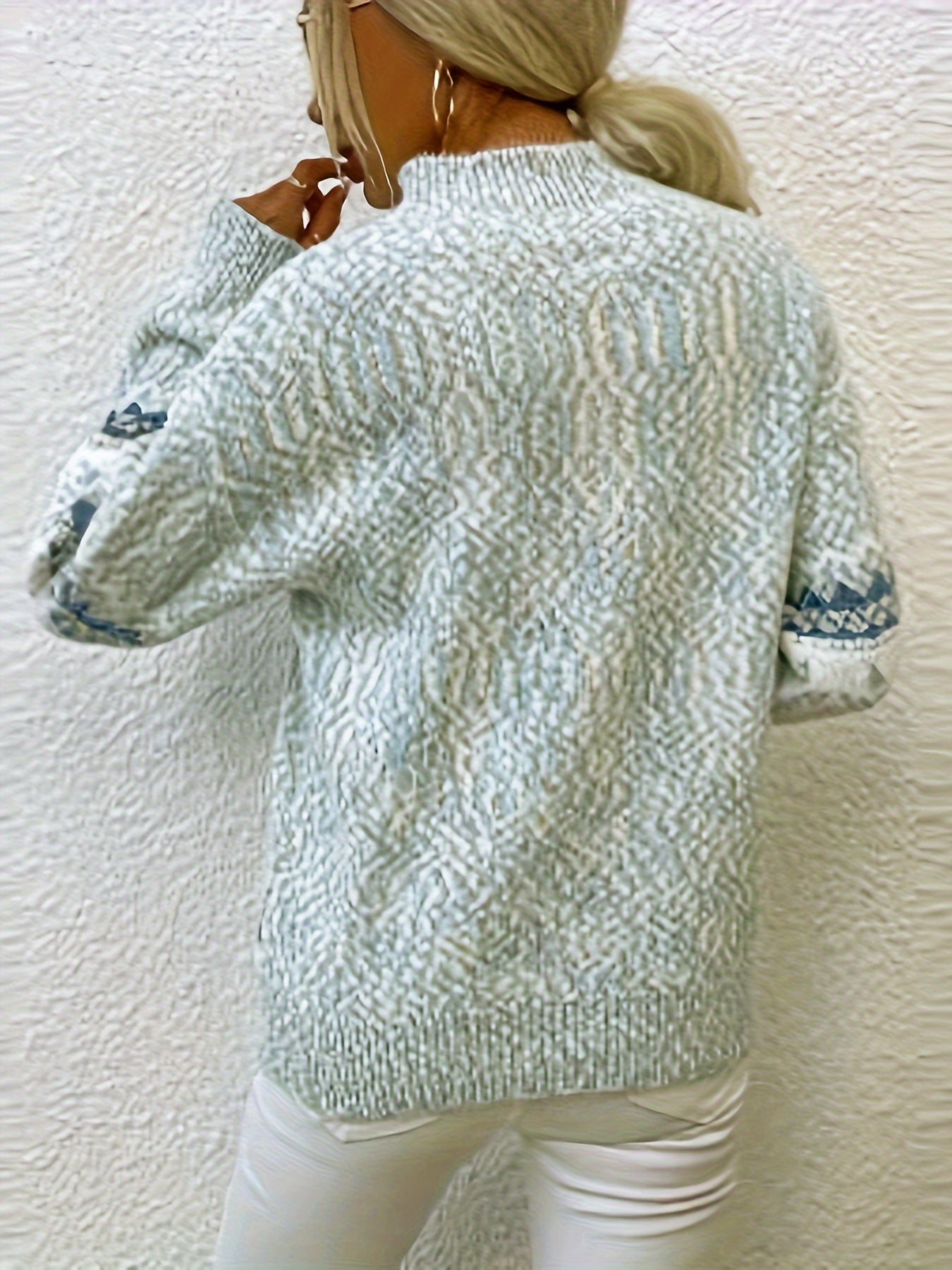 Gemütlicher Schneeflocken-Pullover Mit Stehkragen Für Frauen