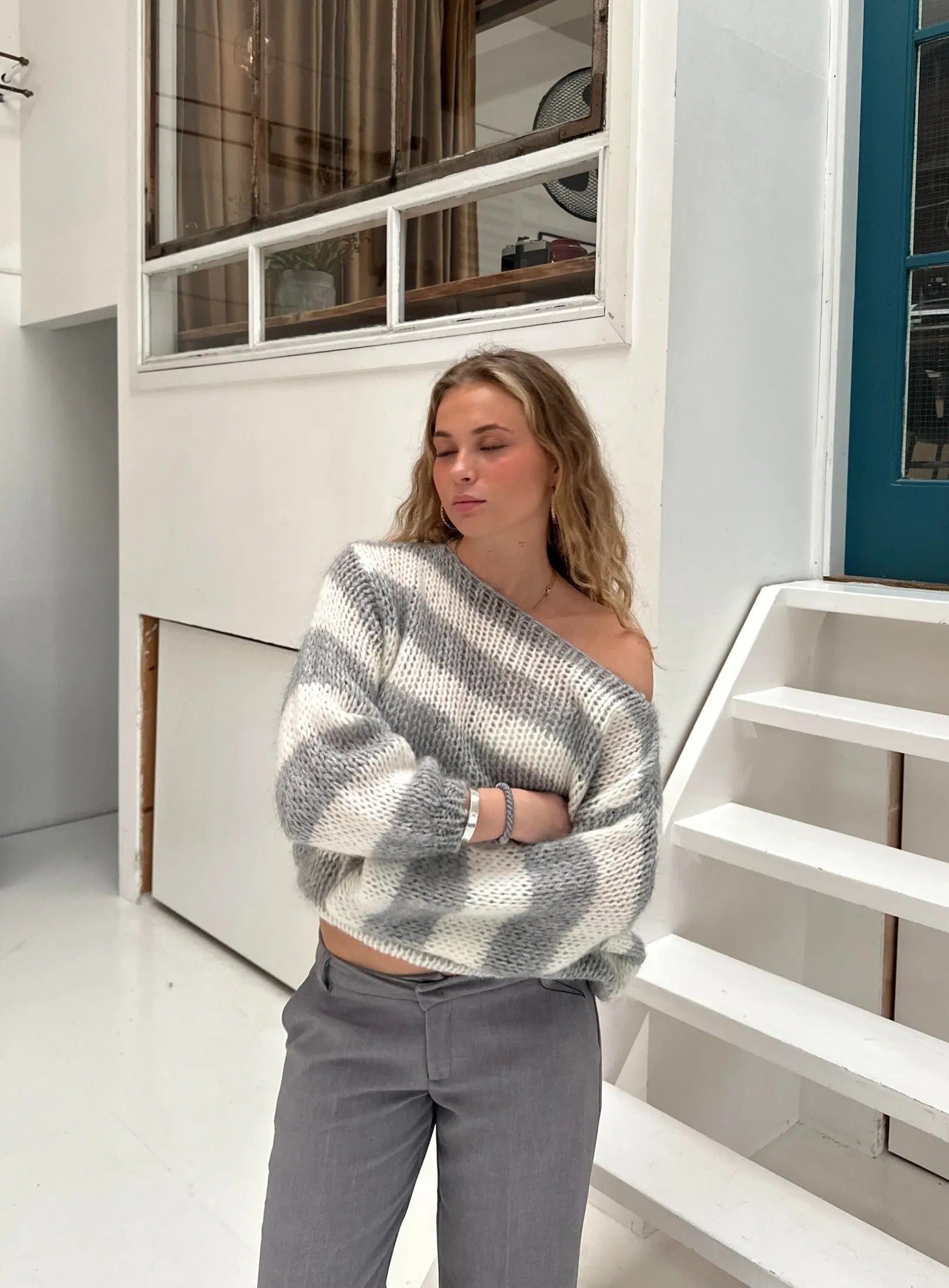 Locker geschnittener Pullover mit Kontraststreifen Für Frauen