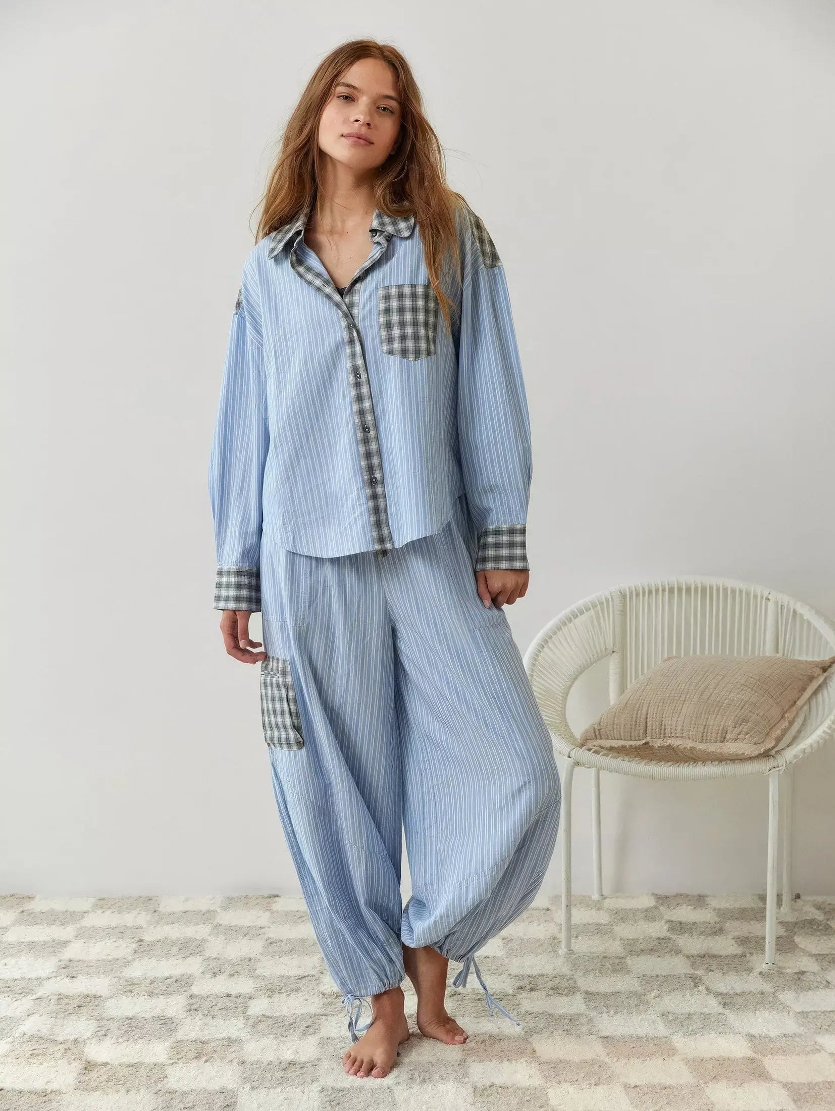 Locker geschnittenes Pyjama-Set mit Spitzen-Details Für Frauen