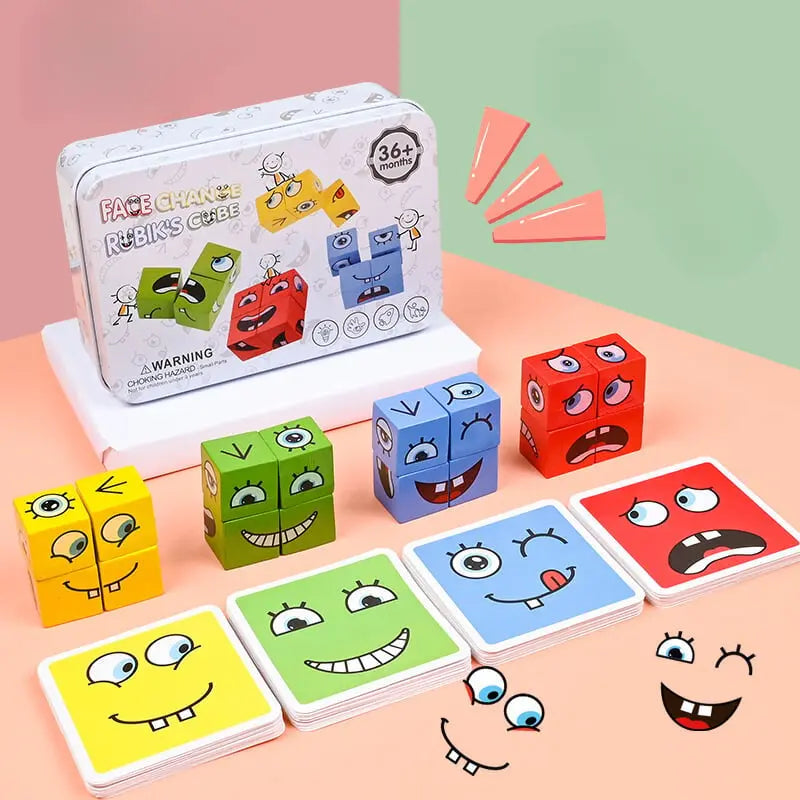 3D-Gesichtspuzzle Würfel Karten Verpackung zeigt komplettes lustiges Lernspielzeug Set