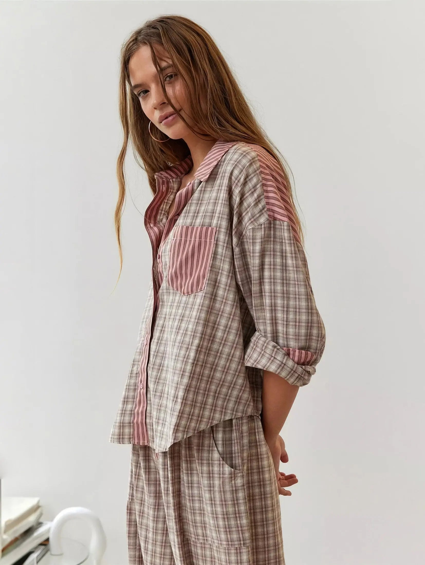 Locker geschnittenes Pyjama-Set mit Spitzen-Details Für Frauen