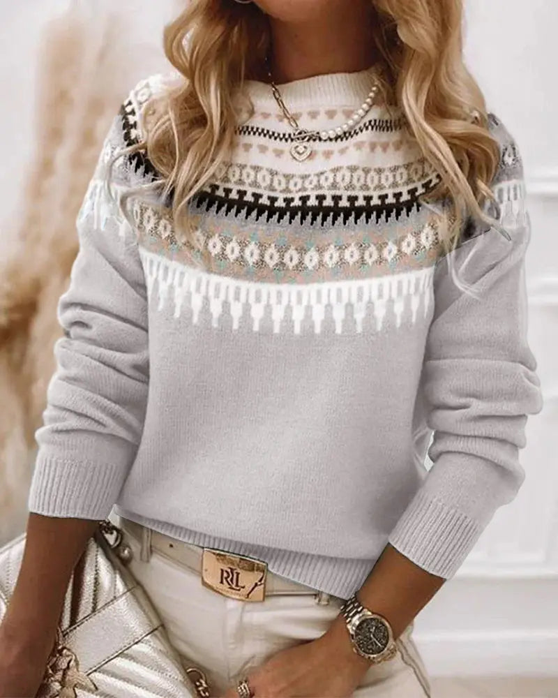 Boho Strickpullover mit Ethnischem Muster Für Frauen