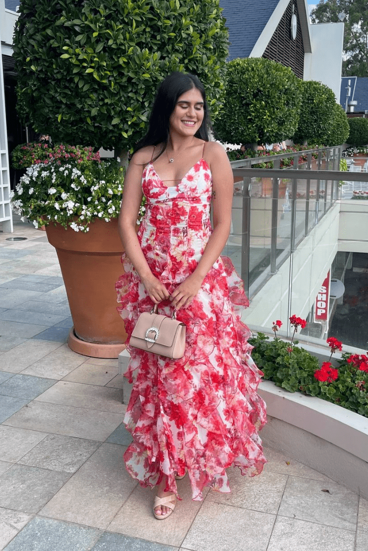 Elegantes Maxikleid Mit Blumenmuster Und Rüschen Für Frauen