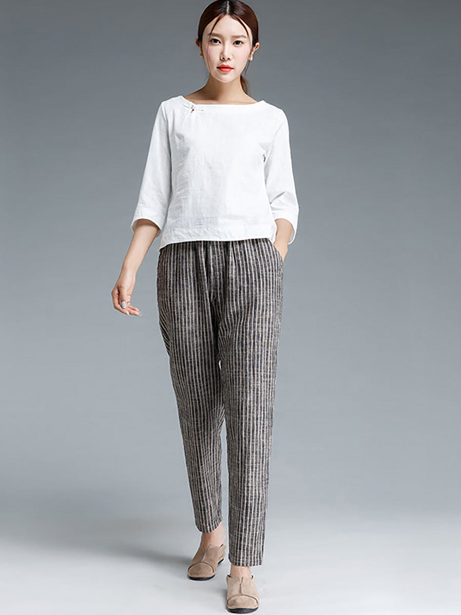 Sura | Gestreifte Baumwolle Leinen Damen Hose