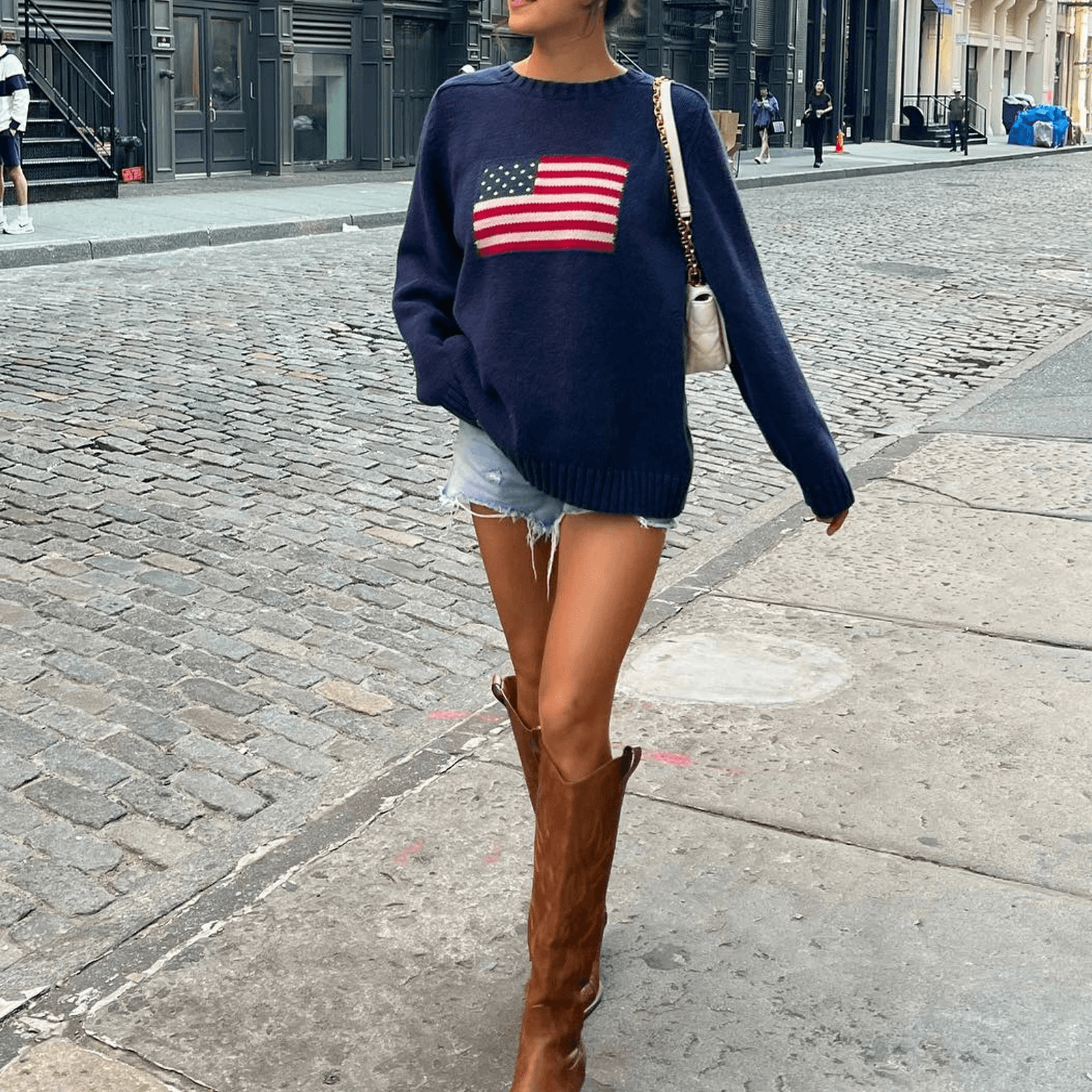 Gestrickter Damenpullover mit Amerikanischen Flagge für Damen