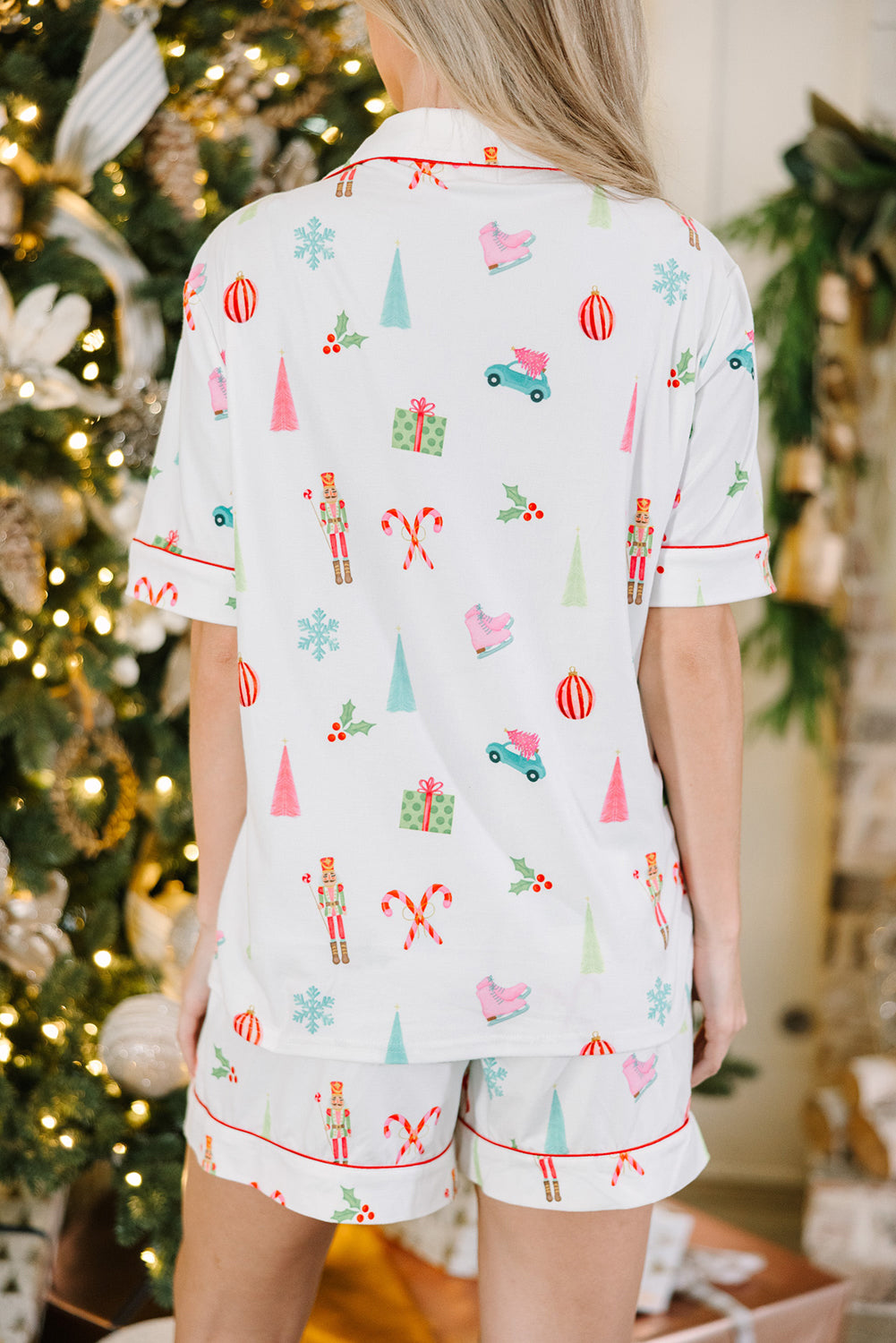 Weißes Pyjama-Set mit Weihnachtsmuster Für Frauen