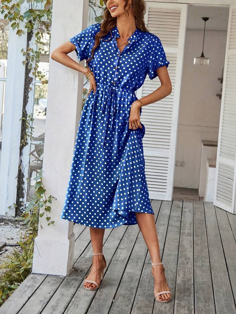 Linien Kleid mit Punkten und V Ausschnitt für Frauen