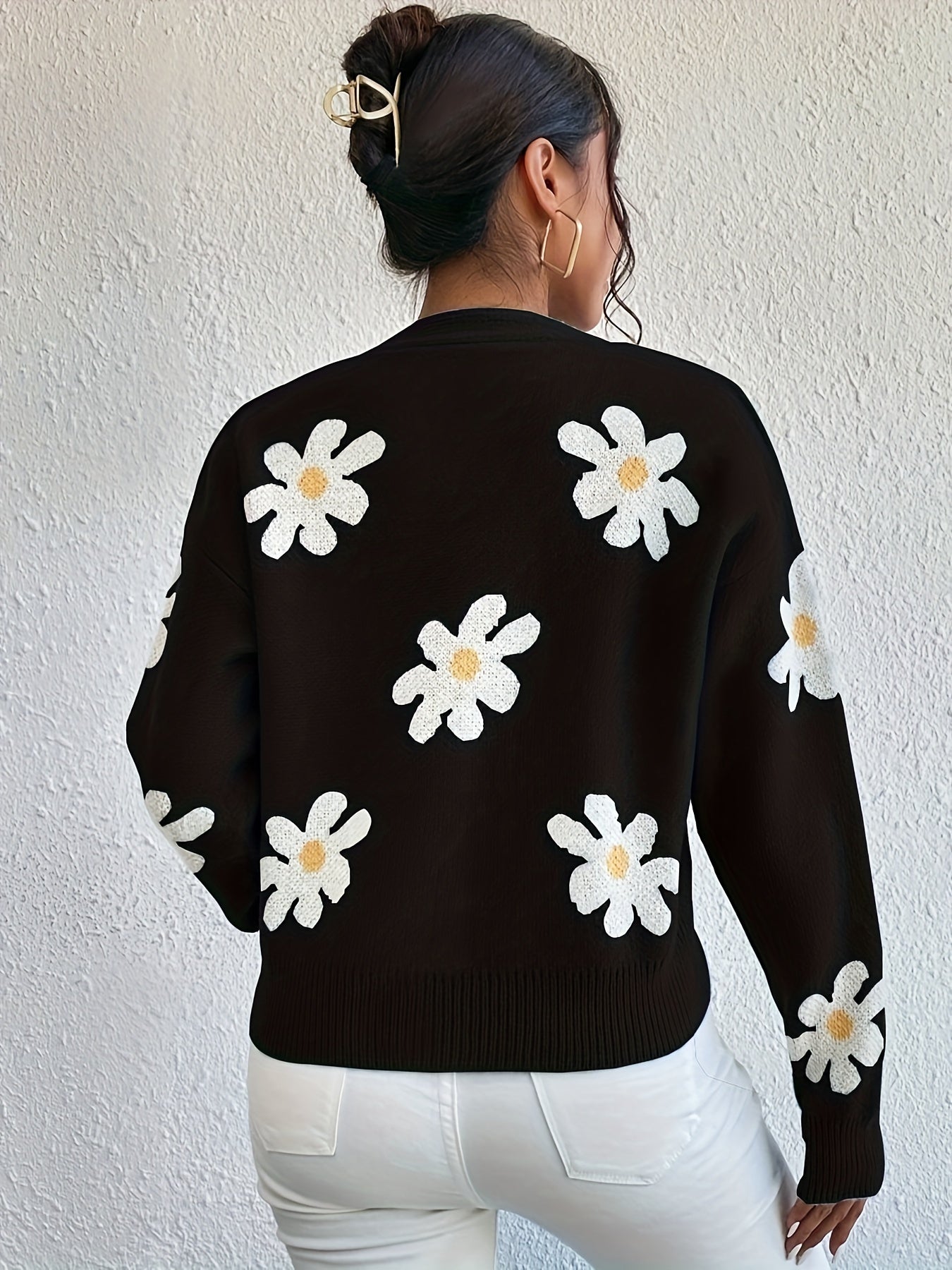 Strickpullover mit Blumenmuster und langen Ärmeln Für Frauen