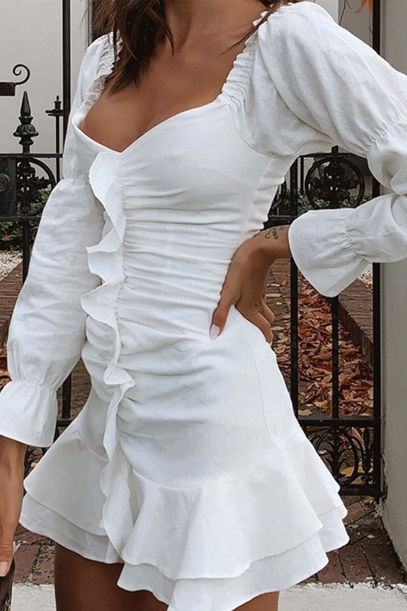 Anvara | Falten-Minikleid mit Ballonärmeln