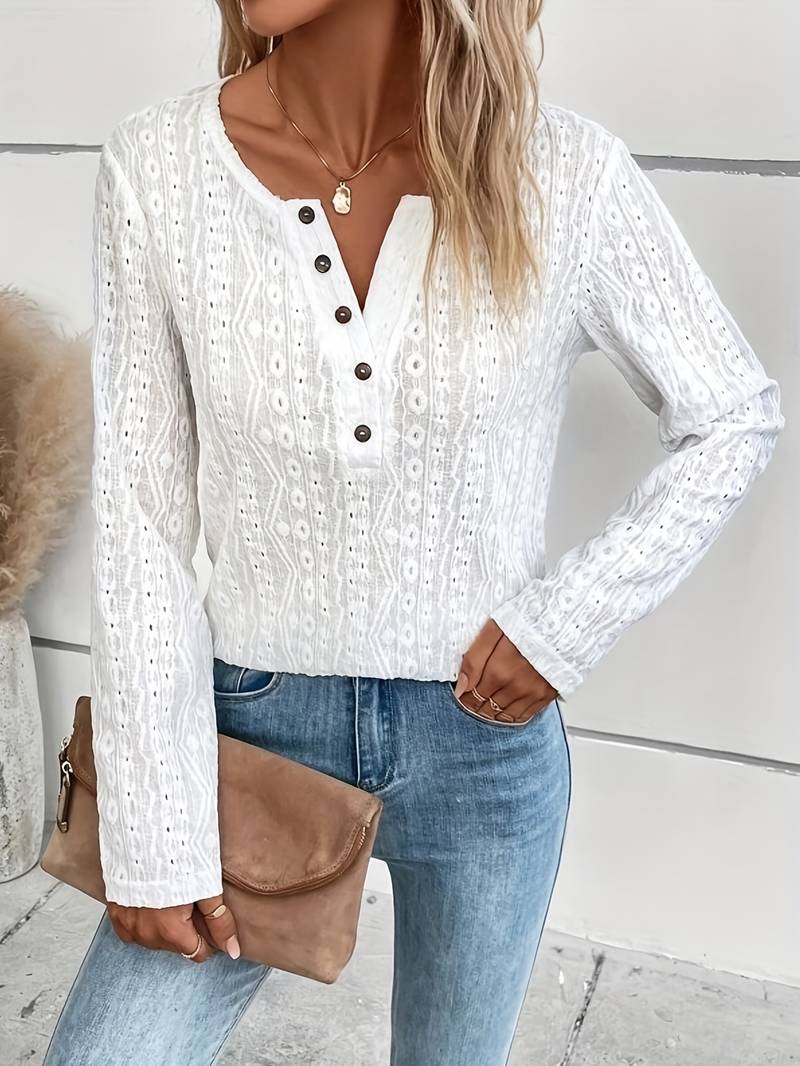 Langärmliges T Shirt mit halber Knopfleiste für Frauen
