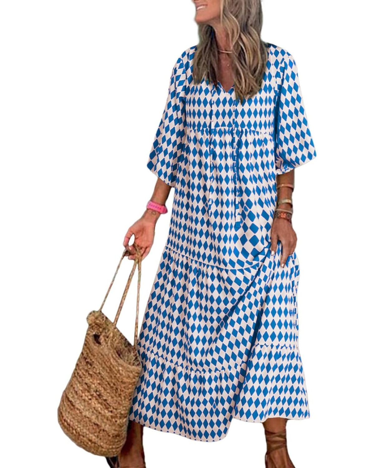 Lieke™ - Damen Puffärmel Geometrische Bohème Maxikleider [50% Rabatt]