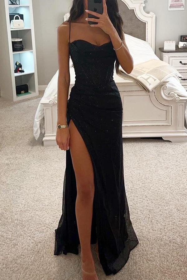 Freesia | Elegantes Pailletten Maxikleid mit hohem Schlitz