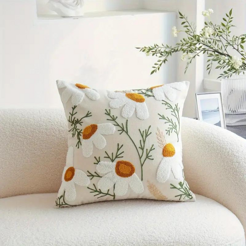 Kissenbezug mit gesticktem Blumen- und Botanik-Muster product image 2