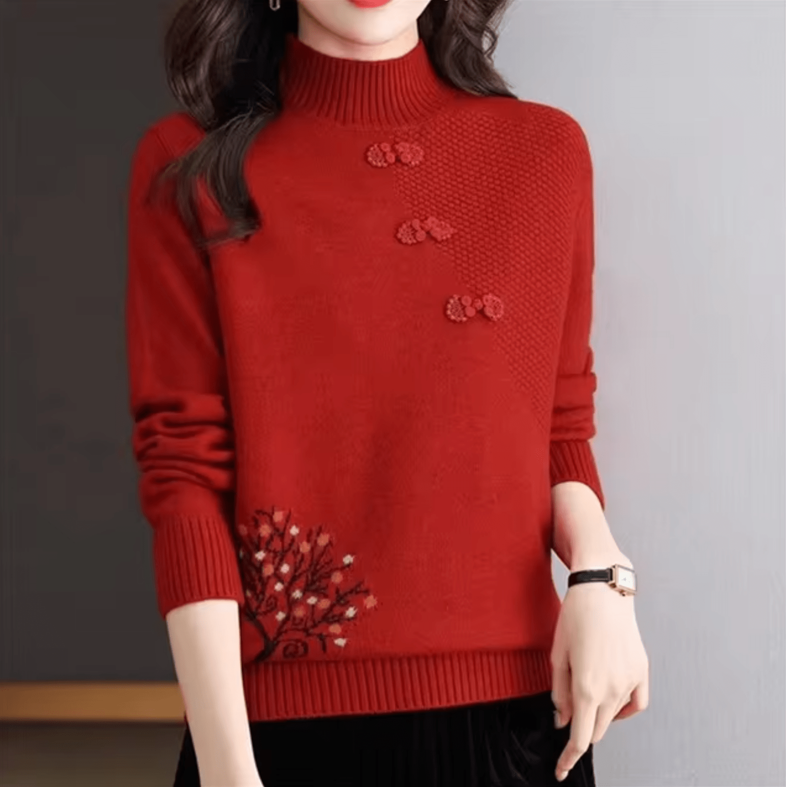 Strickpullover Mit Hohem Kragen Für Frauen