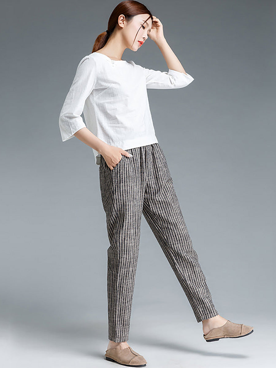 Sura | Gestreifte Baumwolle Leinen Damen Hose