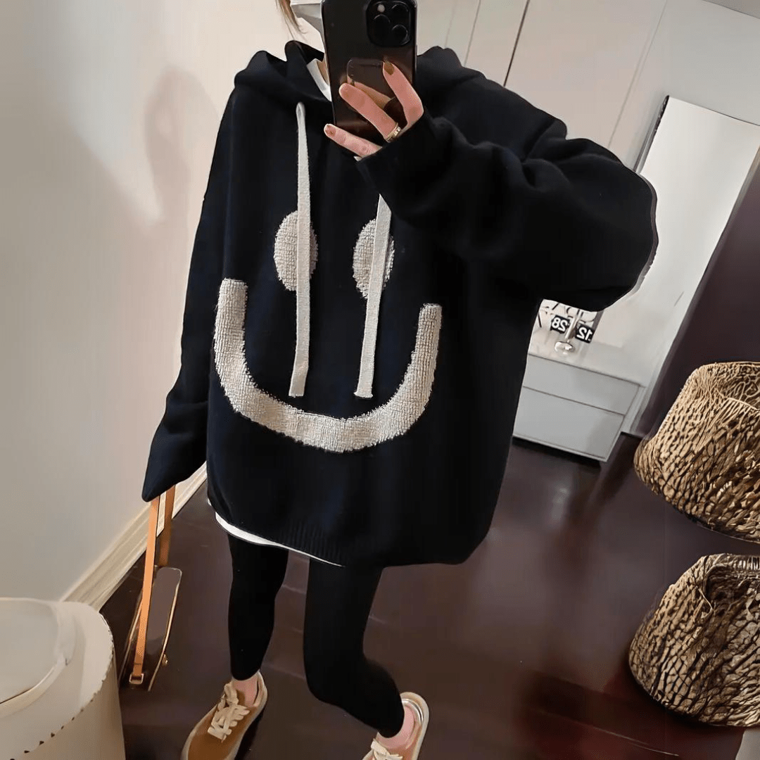 Gemütlicher Hoodie Mit Smiley-Print Für Frauen
