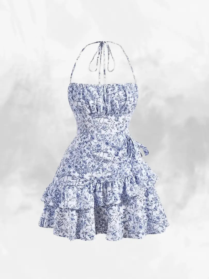 Corazelle | Geblümtes Neckholder Volantkleid