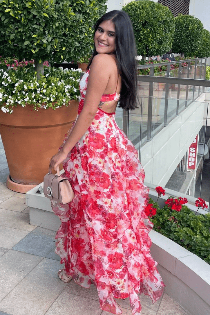 Elegantes Maxikleid Mit Blumenmuster Und Rüschen Für Frauen