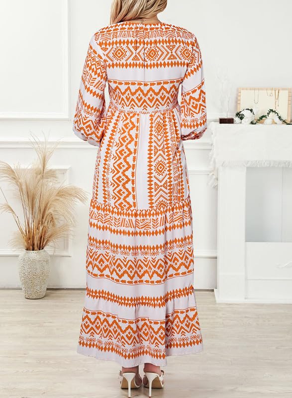 Lieke™ - Damen Puffärmel Geometrische Bohème Maxikleider [50% Rabatt]