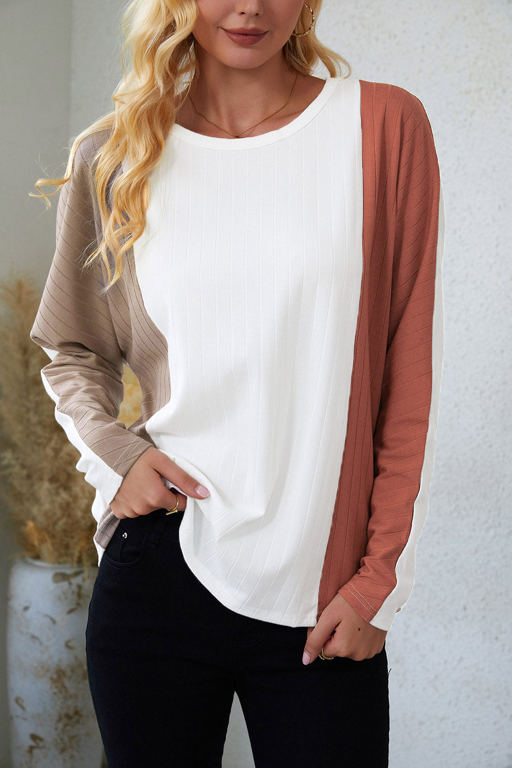 Pullover Mit Farbblock-Design Und Dolman-Ärmeln Für Frauen