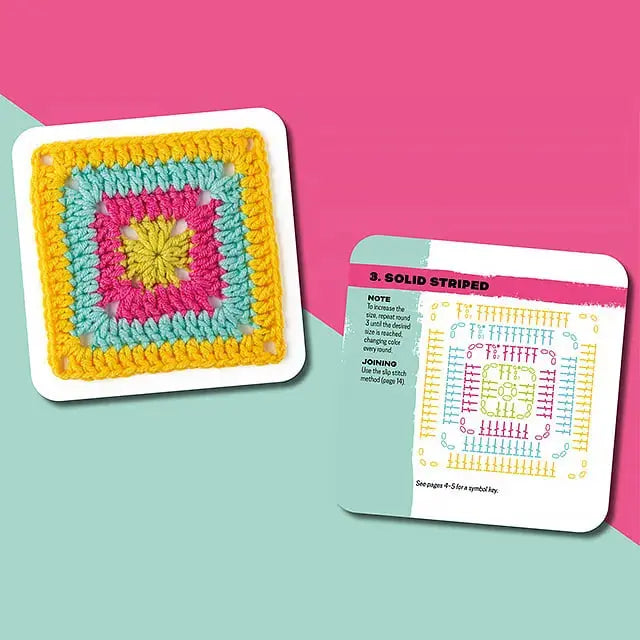 Solid striped granny square from 50 Häkelkarten mit bunten Mustern with pattern