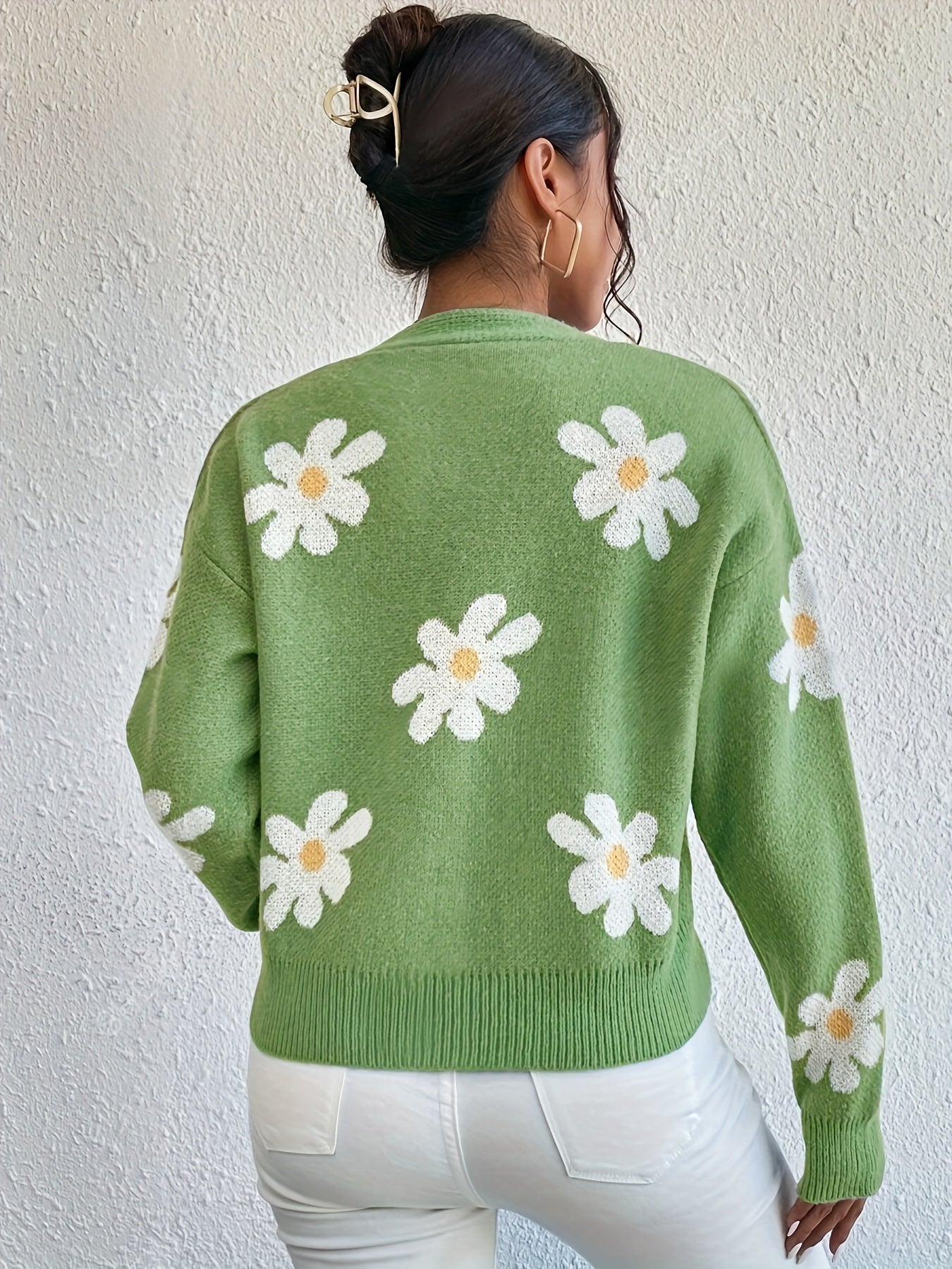 Strickpullover mit Blumenmuster und langen Ärmeln Für Frauen