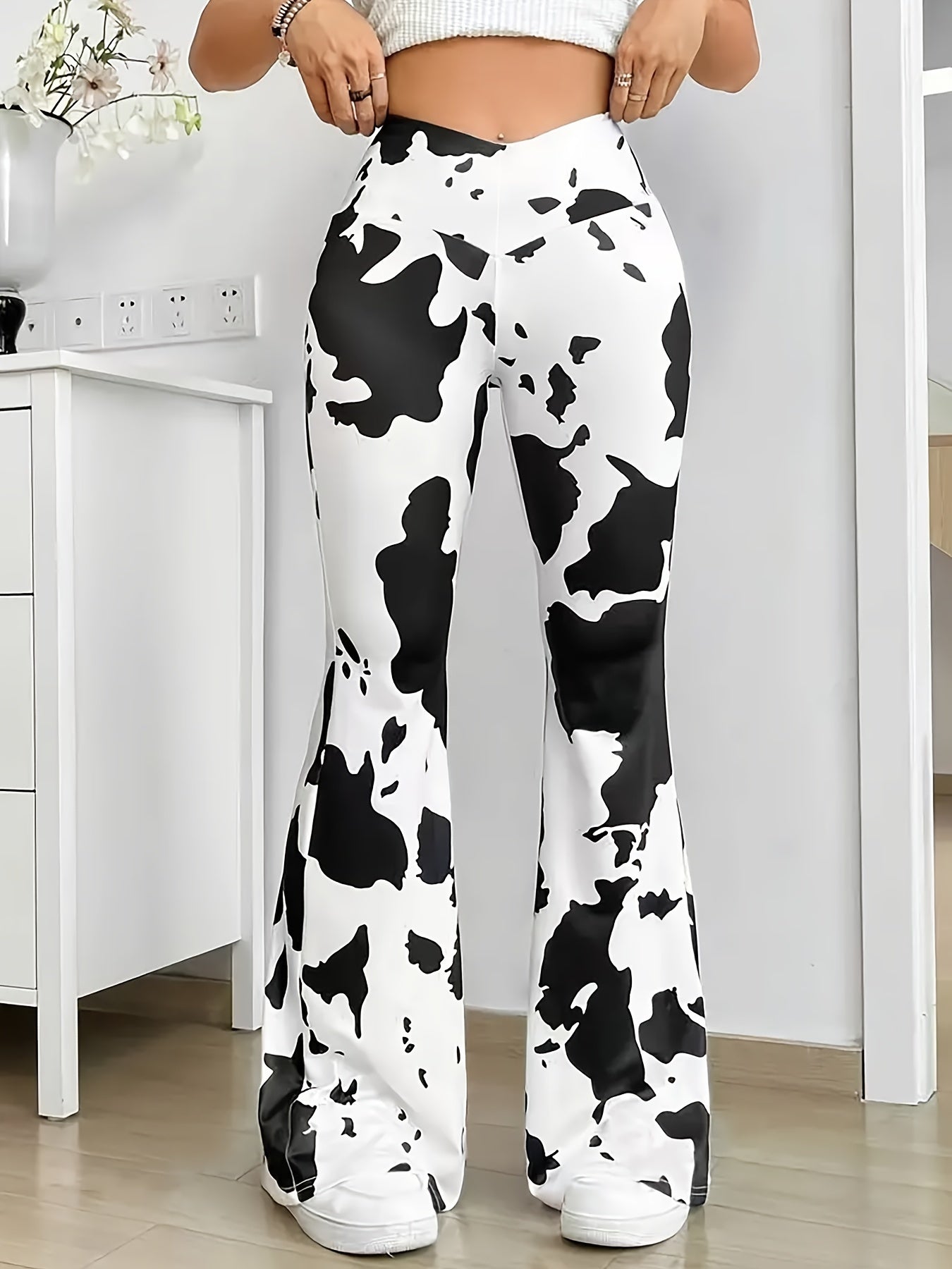 Hochgeschnittene Kuhfellmuster Hose mit markantem Stil für Damen