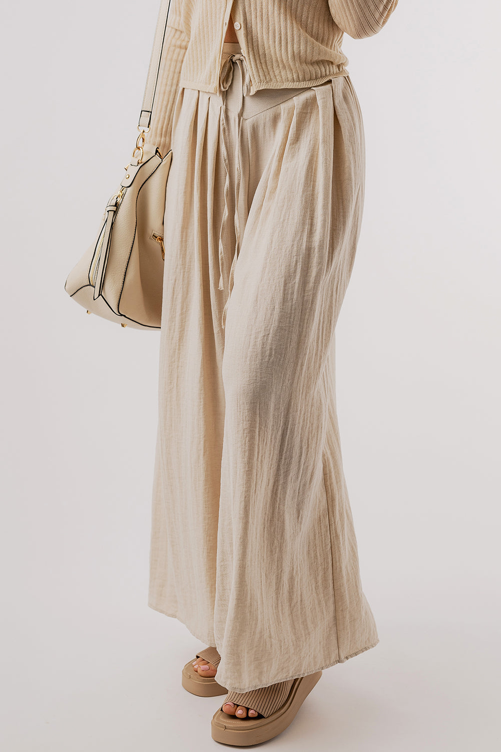 Beige Weite Hose mit Kordelzug und legerem Schnitt Für Frauen
