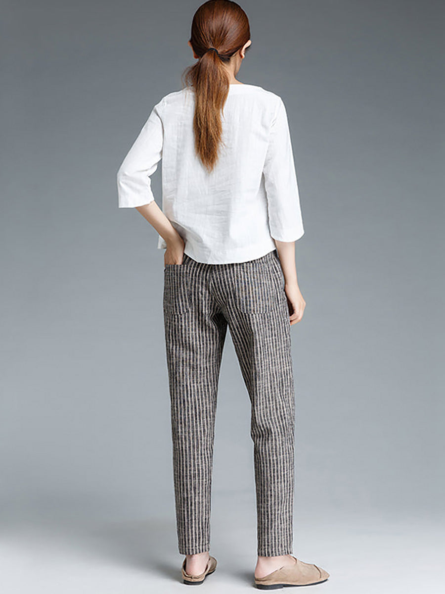 Sura | Gestreifte Baumwolle Leinen Damen Hose