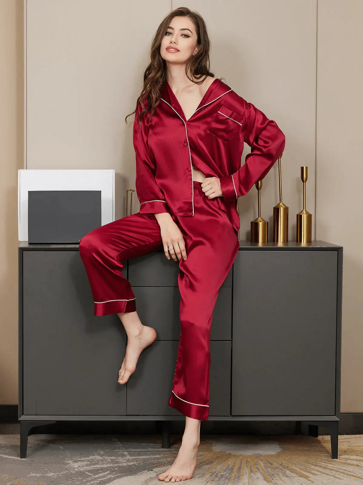 Luxuriöses Satin-Lingerie-Set mit Spitzenbesatz Für Frauen