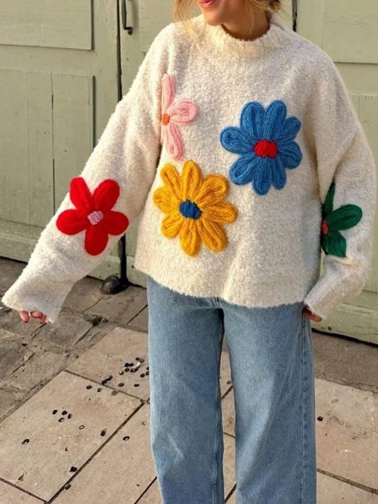Geblümter Pullover aus weichem Stoff für Frauen