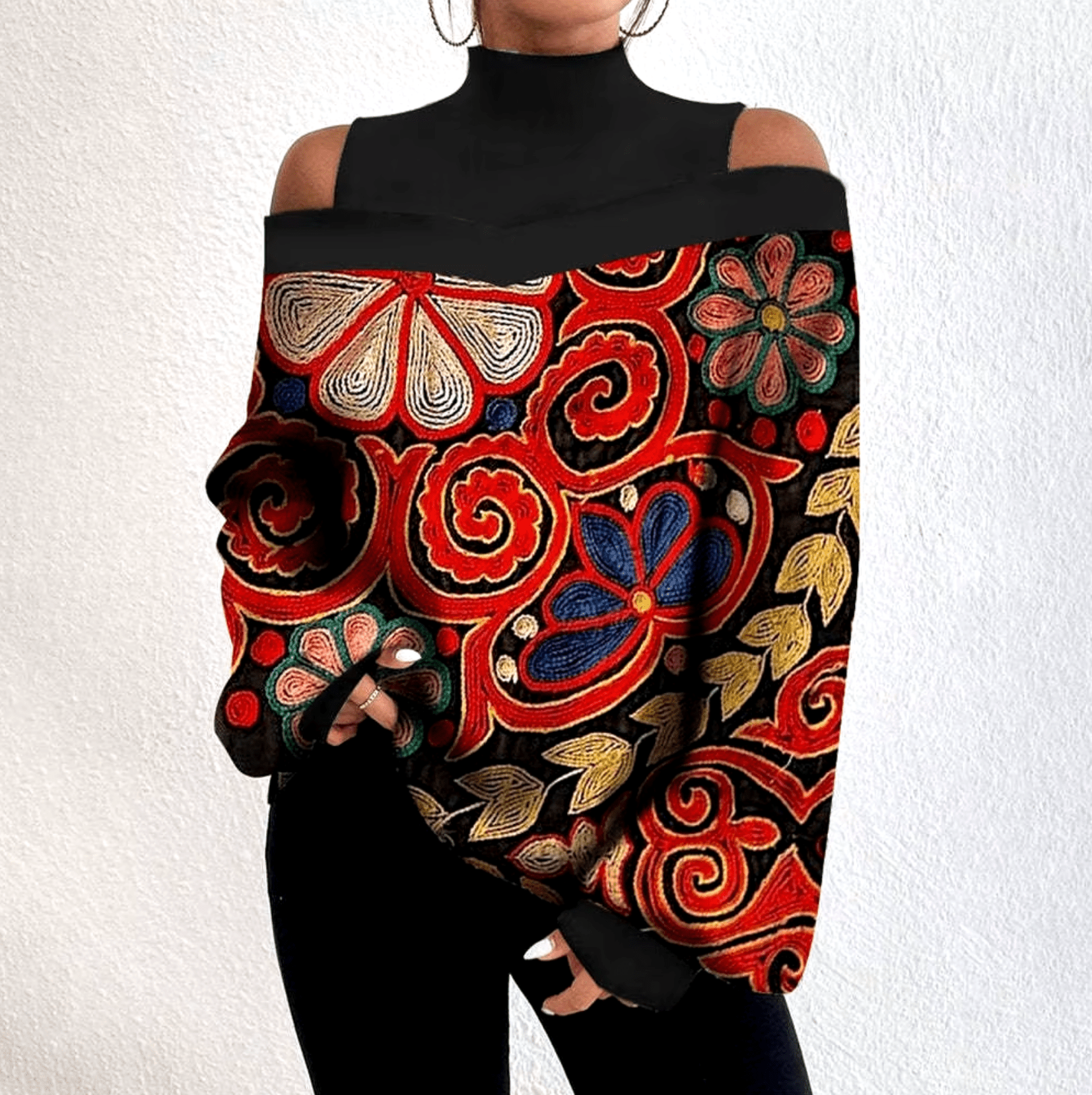 Elegante Off-Shoulder-Bluse mit Rollkragen für Damen