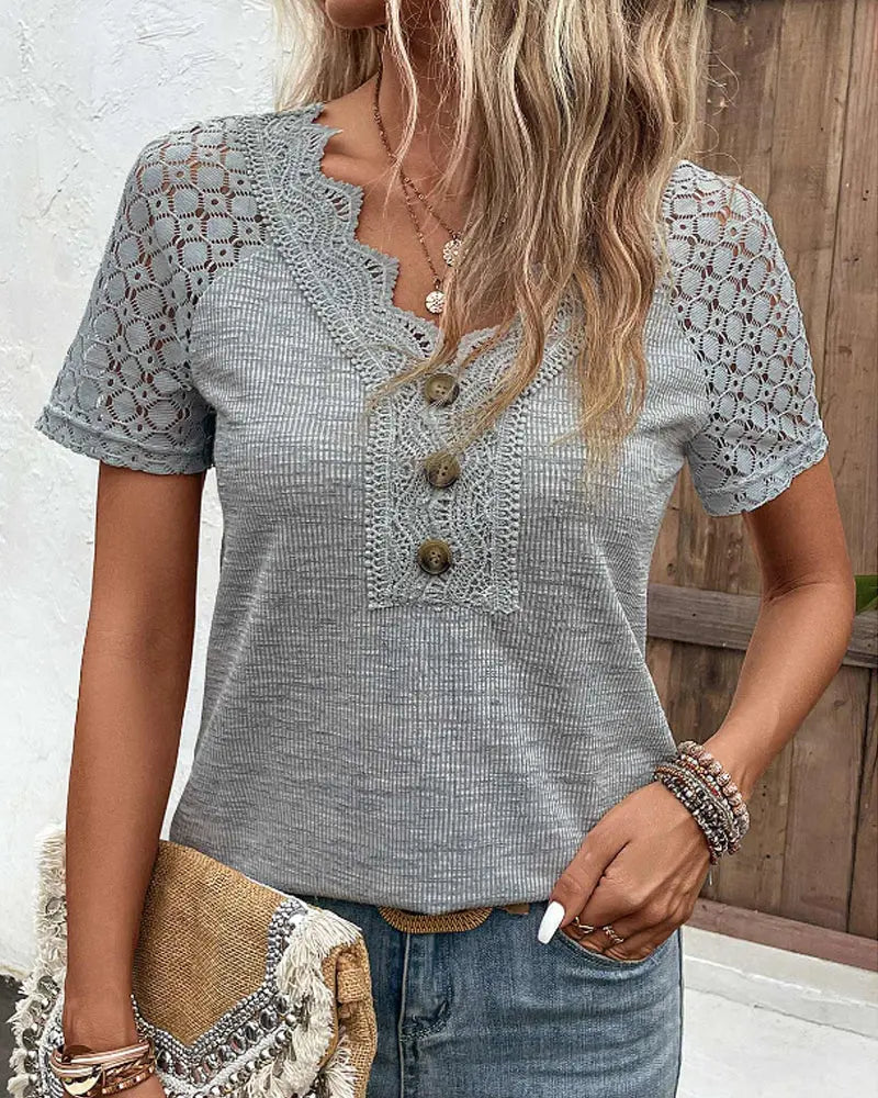 Spitzen-T-Shirt mit kurzen Ärmeln für Frauen