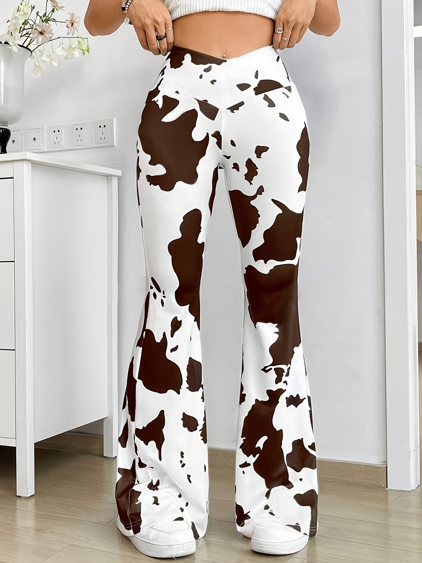 Hochgeschnittene Kuhfellmuster Hose mit markantem Stil für Damen