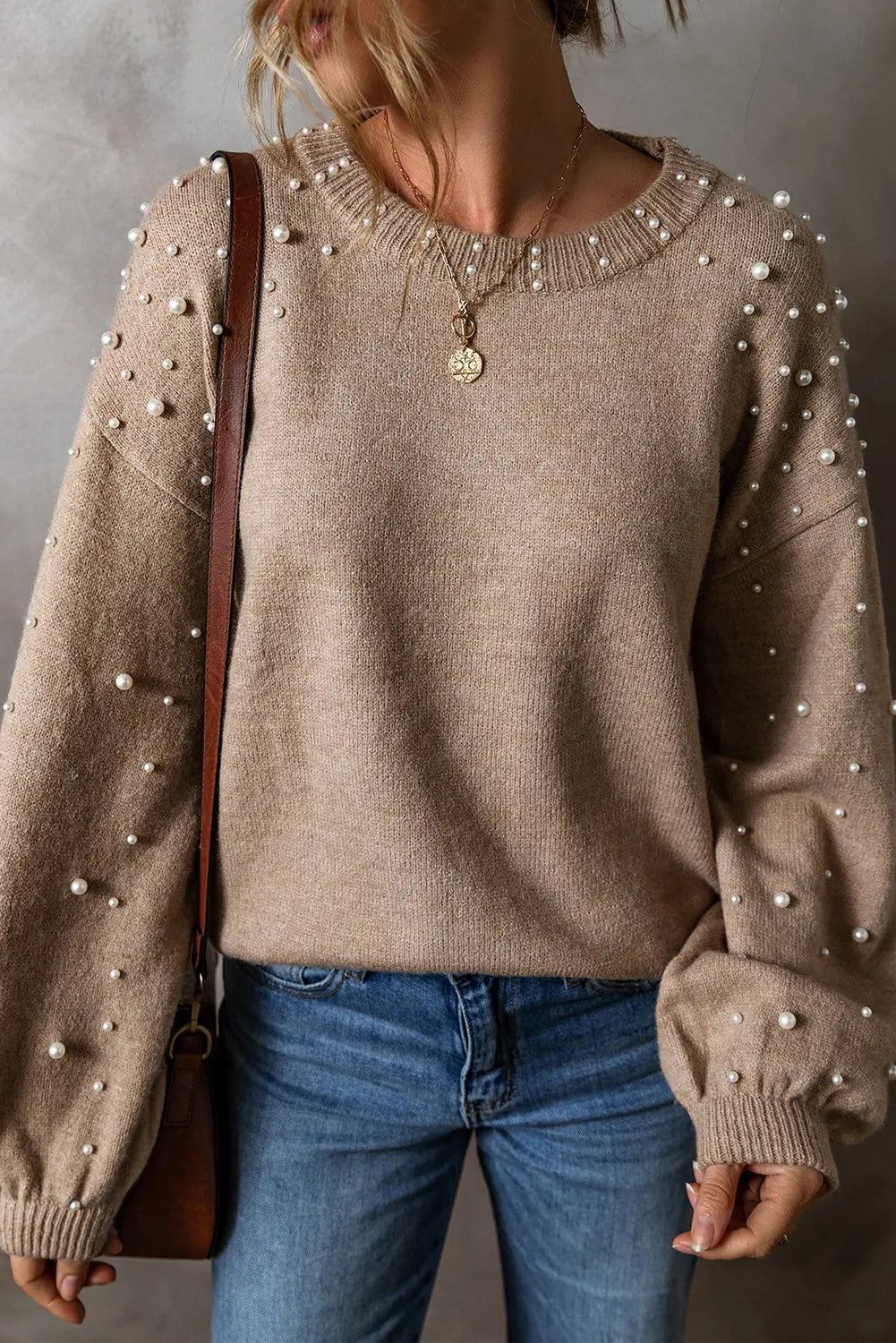 Eleganter Crewneck-Pullover mit Perlenbesatz Für Frauen