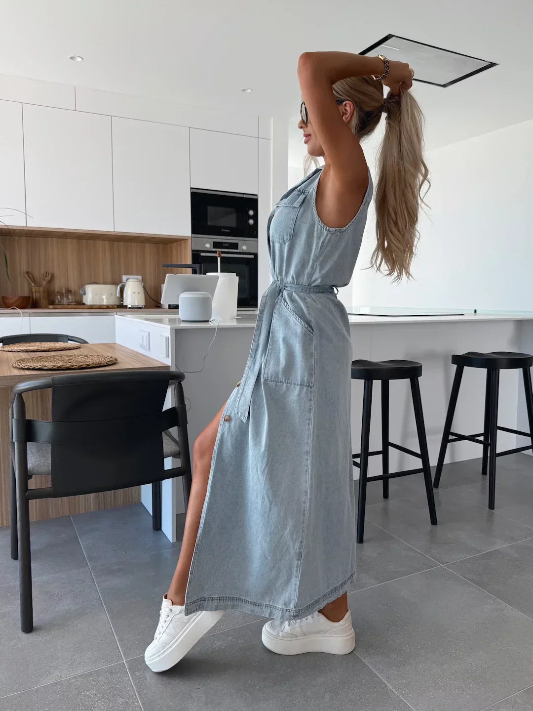 Griselith | Ärmelloses Denim Maxikleid