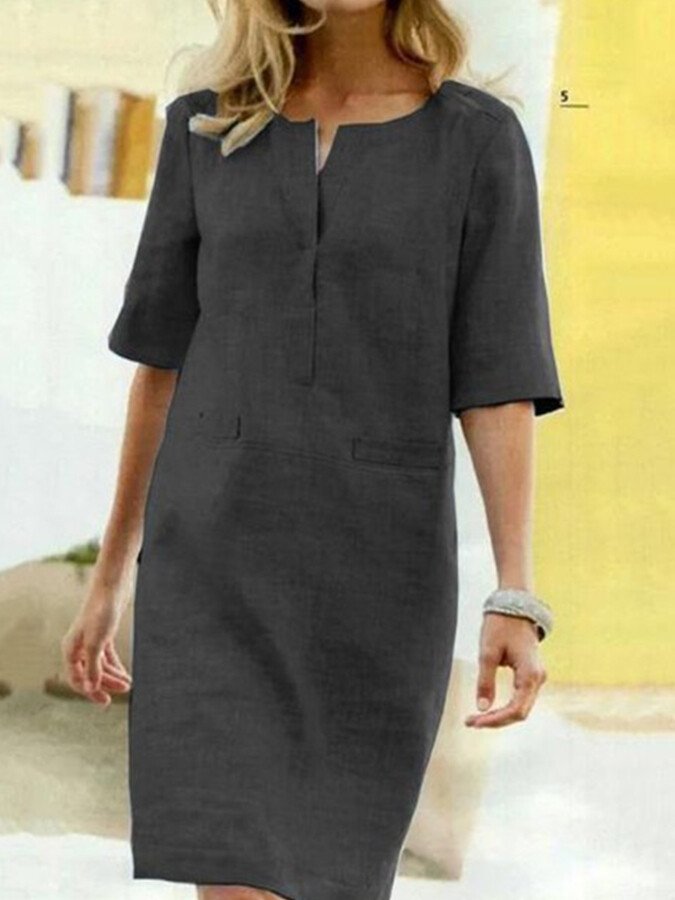 Elspina | Lockeres Leinenkleid mit Taschen