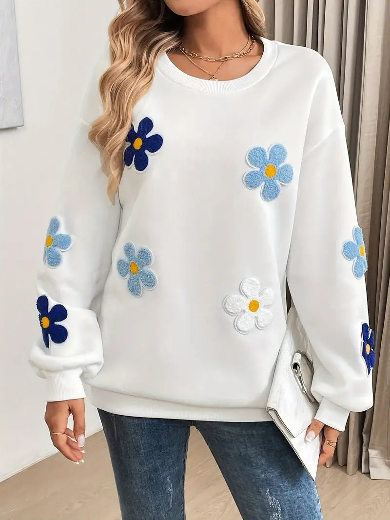 Weiches Baumwoll-Sweatshirt mit Floralem Muster für Damen
