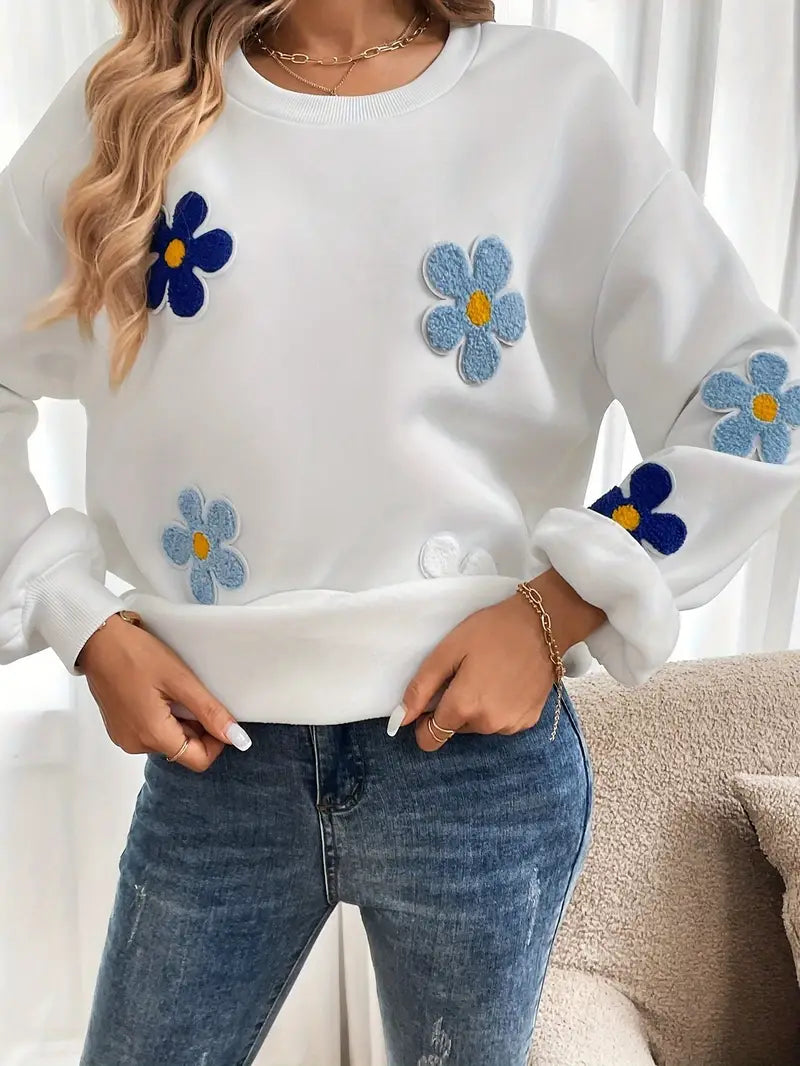 Weiches Baumwoll-Sweatshirt mit Floralem Muster für Damen