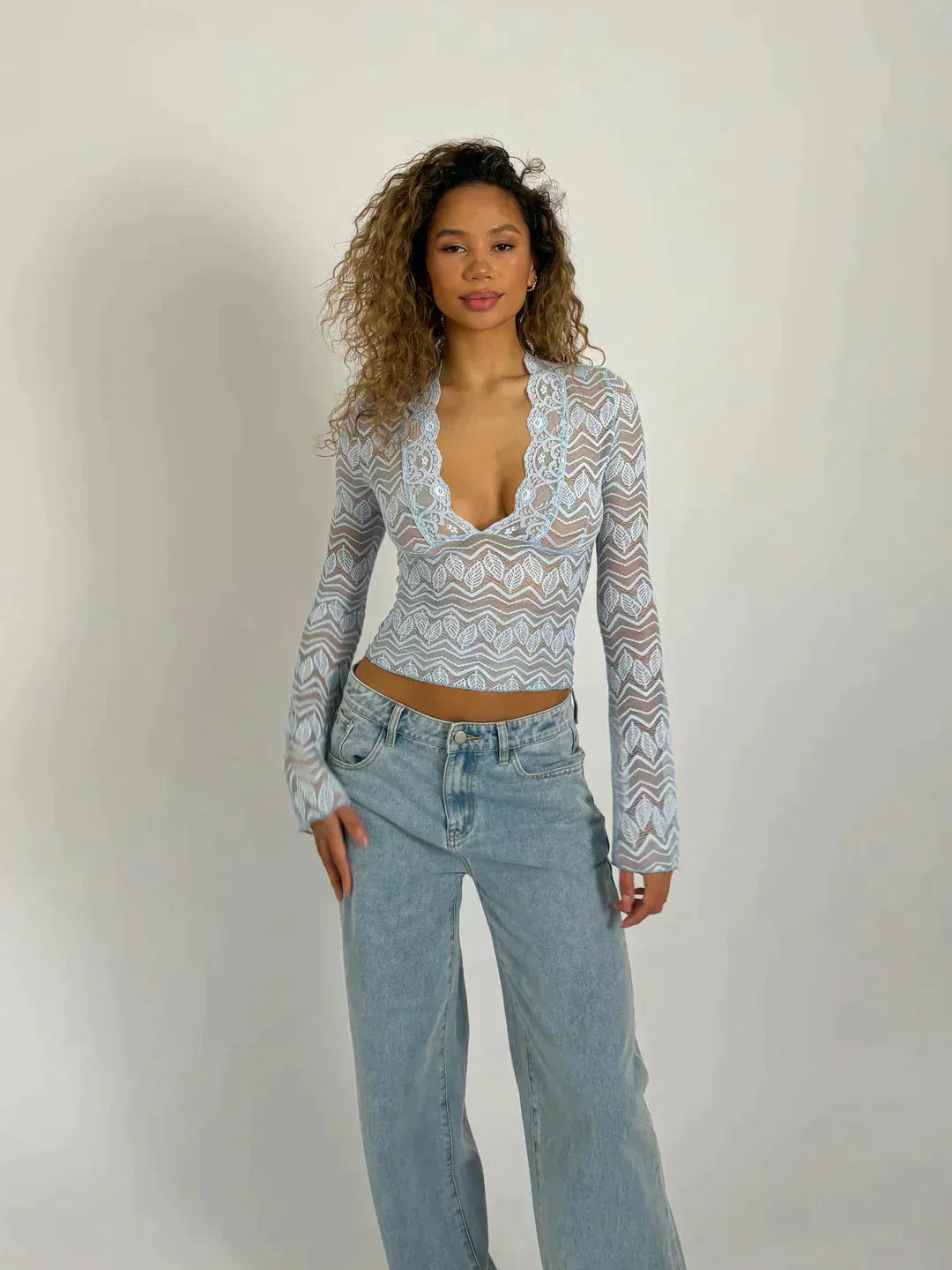 Spitzenbesetztes Crop-Top für Frauen
