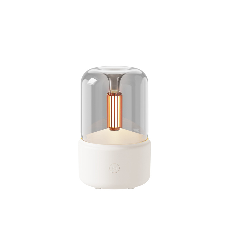 White Aroma-Diffusor Nachtlicht with illuminated filament bulb and glass dome