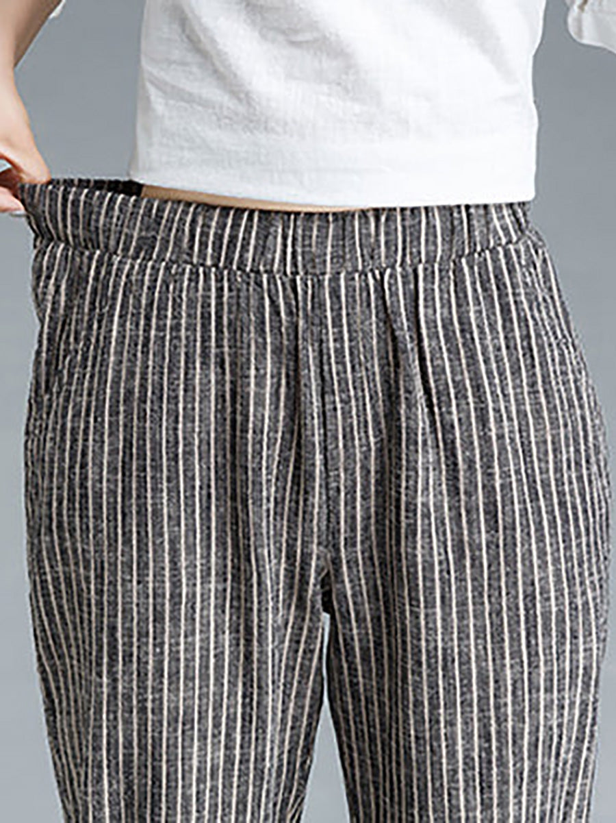 Sura | Gestreifte Baumwolle Leinen Damen Hose