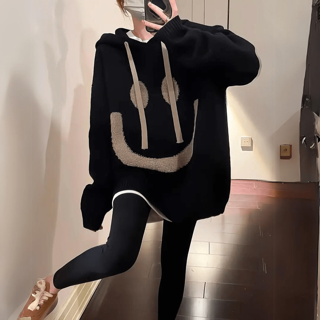Gemütlicher Hoodie Mit Smiley-Print Für Frauen