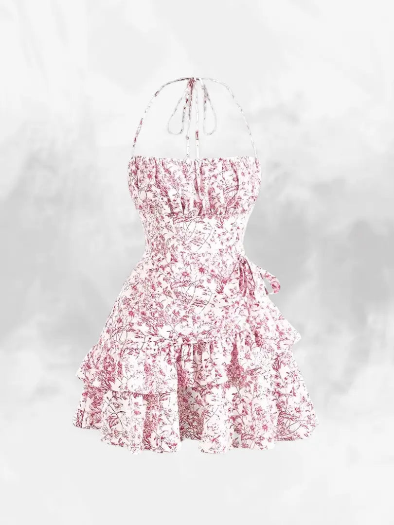 Corazelle | Geblümtes Neckholder Volantkleid