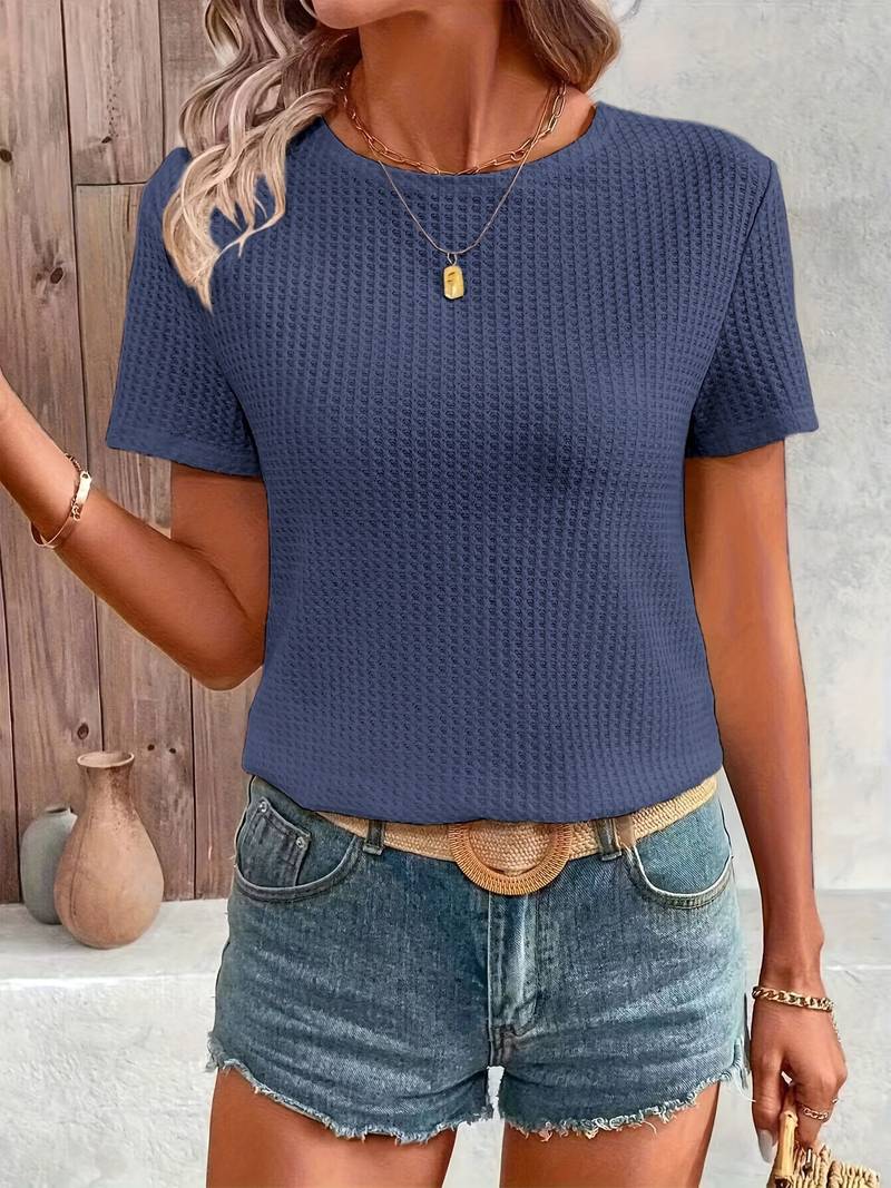 T Shirt aus kontrastierender Spitze mit Rundhalsausschnitt für Frauen