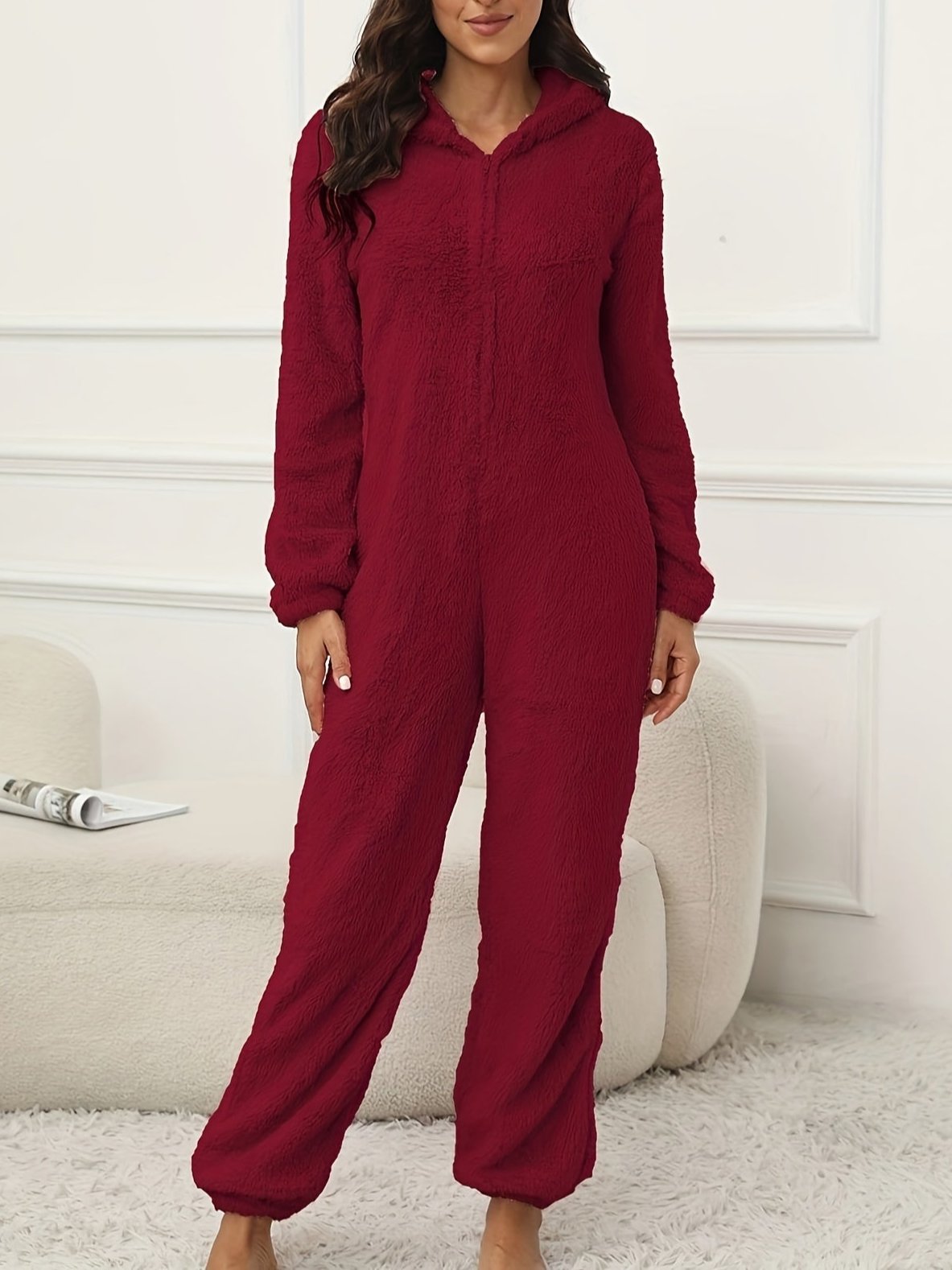 Gemütlicher Kapuzen-Lounge-Jumpsuit Für Stilvollen Winterkomfort Für Frauen