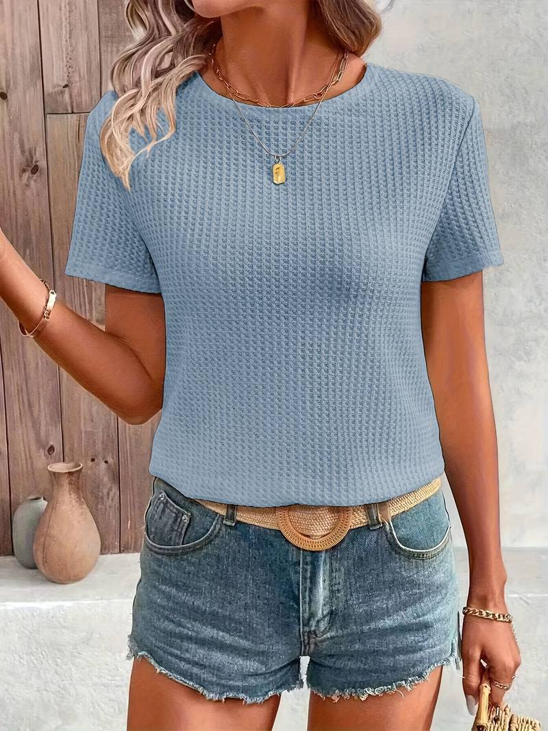 T Shirt aus kontrastierender Spitze mit Rundhalsausschnitt für Frauen