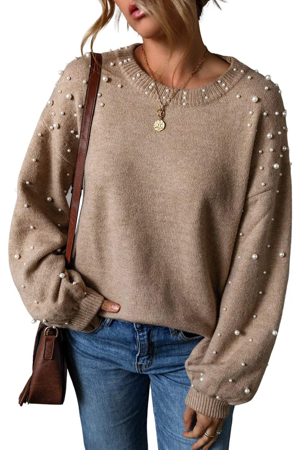 Eleganter Crewneck-Pullover mit Perlenbesatz Für Frauen