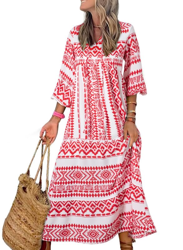 Lieke™ - Damen Puffärmel Geometrische Bohème Maxikleider [50% Rabatt]