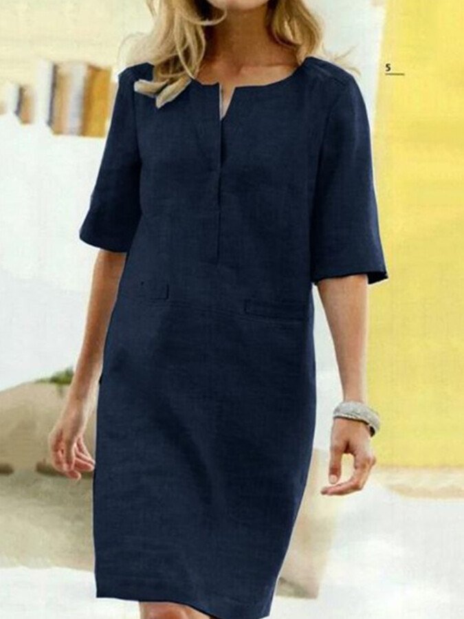 Elspina | Lockeres Leinenkleid mit Taschen